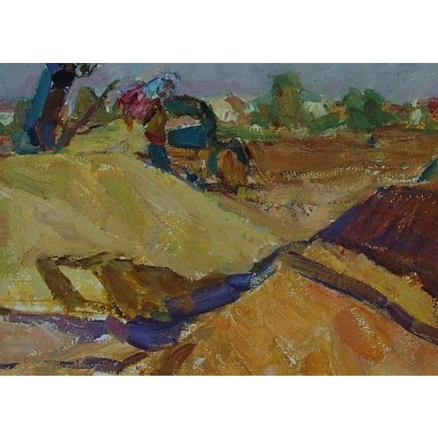 Ukrainian Socialist Realism Oil Painting, Harvestwheat Field, 1970s 50-70 For Sale - Image 4 of 6