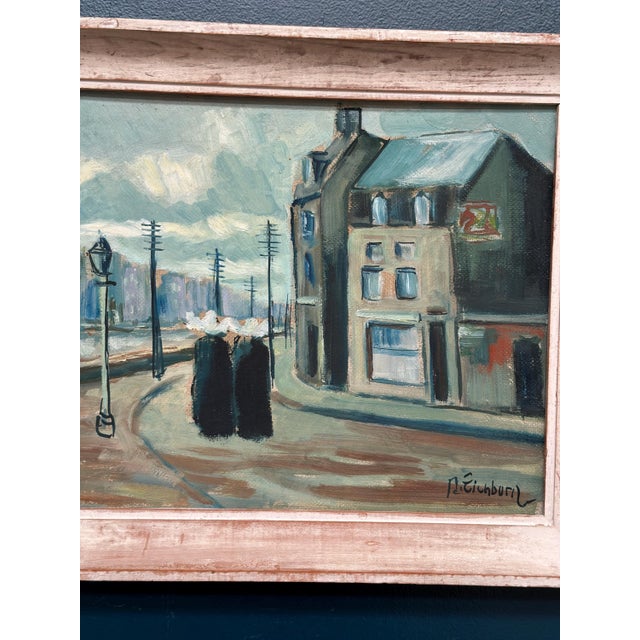 Mid-Century Modern R. Eichburn, Figures on Street, 1936, Oil Painting on Panel, Framed For Sale - Image 3 of 16