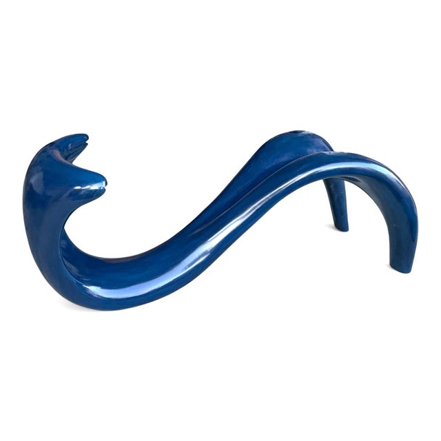 Postmodern Sculptural Navy Blue Coffee Table With Oval Glass Top For Sale - Image 9 of 11