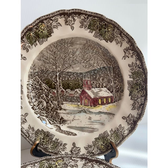 Set of 5 vintage Johnson Brothers England "The Ice House" 9.75" diameter dinner plates. This decorative and collectible...