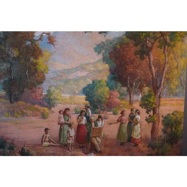 1950s Abraham Jacob Richard - the Artist Being Watched While He Paints a Pastoral Scene - Mixed Media on Masonite 1952 For Sale - Image 5 of 7