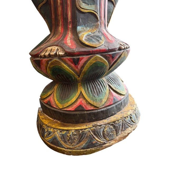 Red 18th Century Tall Hand Carved Burmese Wood Buddha Sculpture For Sale - Image 8 of 10