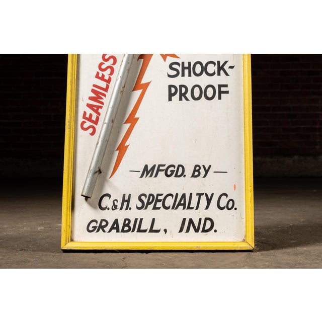 Wood Antique Electric Stock Cane Painted Masonite Self-Standing Sign For Sale - Image 7 of 9