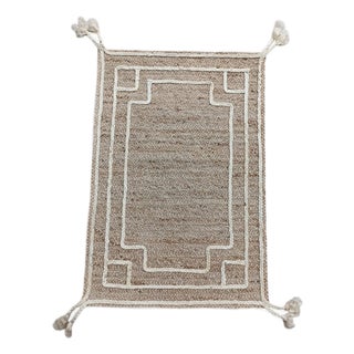 Handwoven Natural Jute Door Mat With Ivory 3d Border For Sale