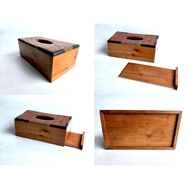 Vintage Marquetry Burled Wood Tissue Box Holder For Sale - Image 11 of 12
