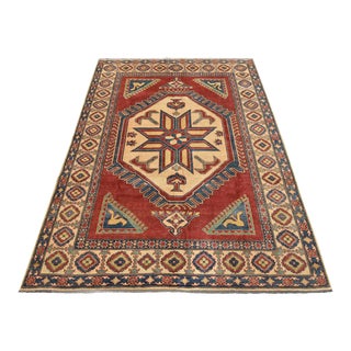 Kazak Rug 7'6'' X 9'6'' Red Wool Tribal Hand-Knotted Oriental Carpet For Sale
