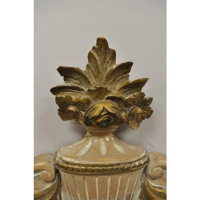 Vintage French Country Provincial Louis XV Style Carved Wood Urn Wall Mirror For Sale - Image 4 of 12