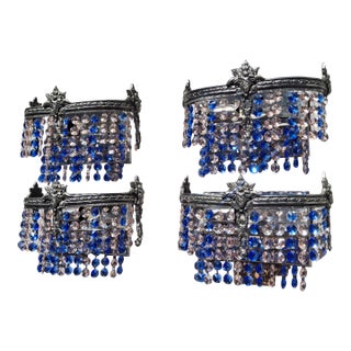 1920's Austrian Regency Saphire & Pale Pink Cut Crystal Wall Sconces Attrib. Palme & Walter Set of 4 For Sale