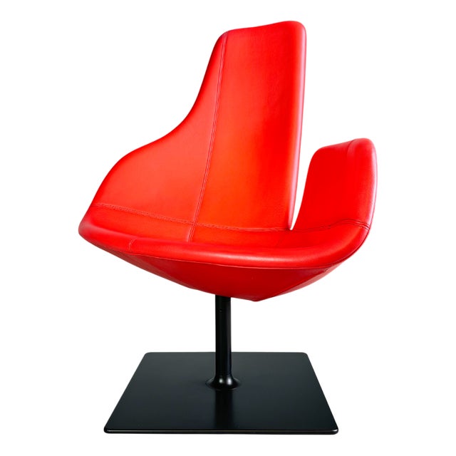 Moroso Swivel Leather Armchair in Red from Patricia Urquiola For Sale