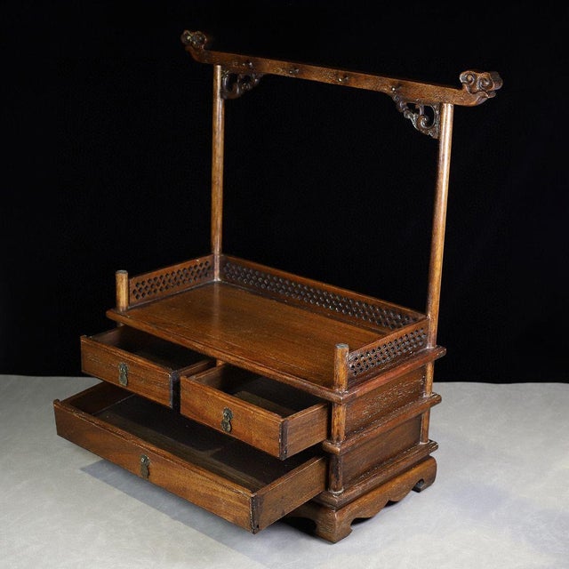 Vintage Chinese Huali Rosewood Brush Stand | Scholar's Ruyi Display Rack With Drawers For Sale - Image 9 of 9
