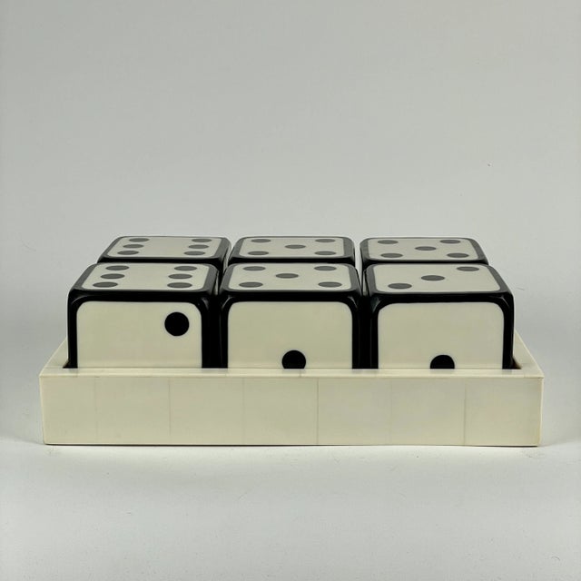Wood Vintage Large White Enamel Over Wood Dice Set With Tray- 7 Pieces For Sale - Image 7 of 10
