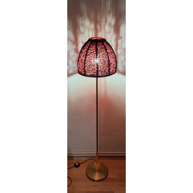 Vintage Floor Lamp with Brass Base and Sequin Shade from Lamplove, 1980s For Sale - Image 3 of 10