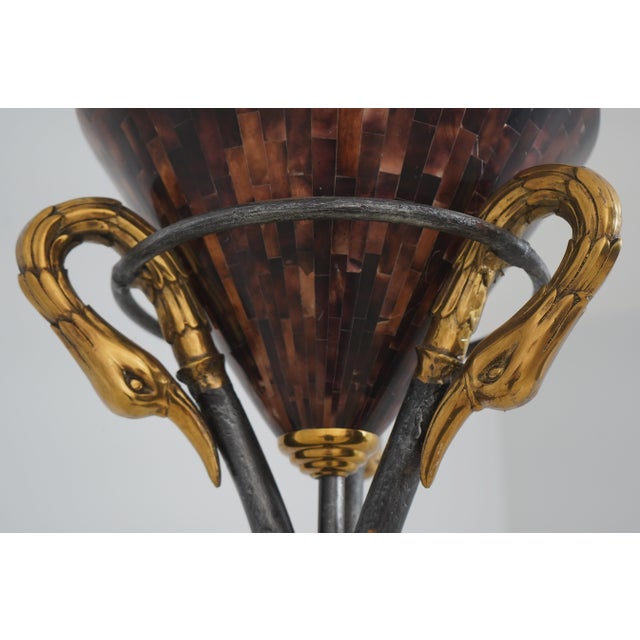 Traditional Maitland Smith Swan Arm Iron & Brass Torchiere Floor Lamp For Sale - Image 3 of 10