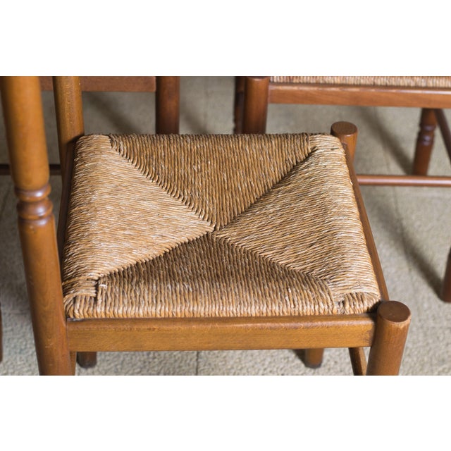 Antique French Country Dining Chairs Rush Seats, 1960s, Set of 5 For Sale - Image 9 of 11