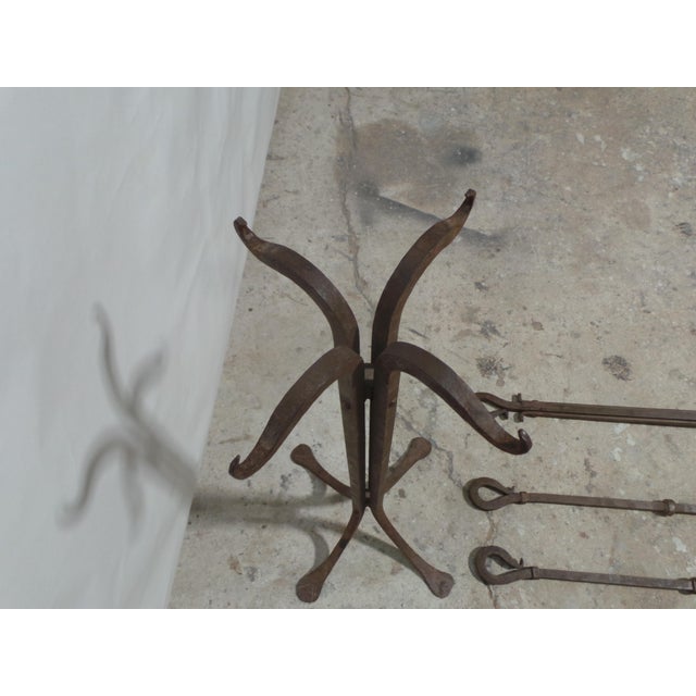 Farmhouse Fire Place Tool Set Hand Forged For Sale - Image 3 of 8