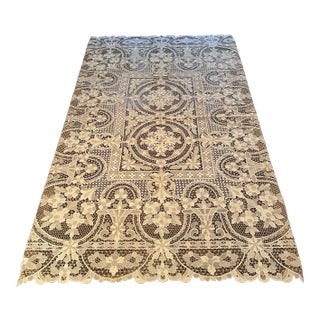 Vintage French Lace Point De Venise Tablecloth For Sale