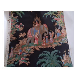 Vintage 1985 Brunschwig & Fils "Beauport Promenade" Onyx Chinoiserie Toile Fabric / Wallpaper