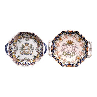 Two Mid-20th Century French Hand-Painted Faience Decorative Plates From Brittany For Sale