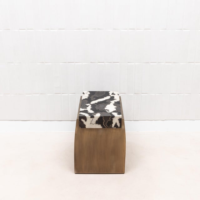 R & Y Augousti Stool With Shagreen and Shell Pattern With Bronze Patina Brass by R&y Augousti For Sale - Image 4 of 12