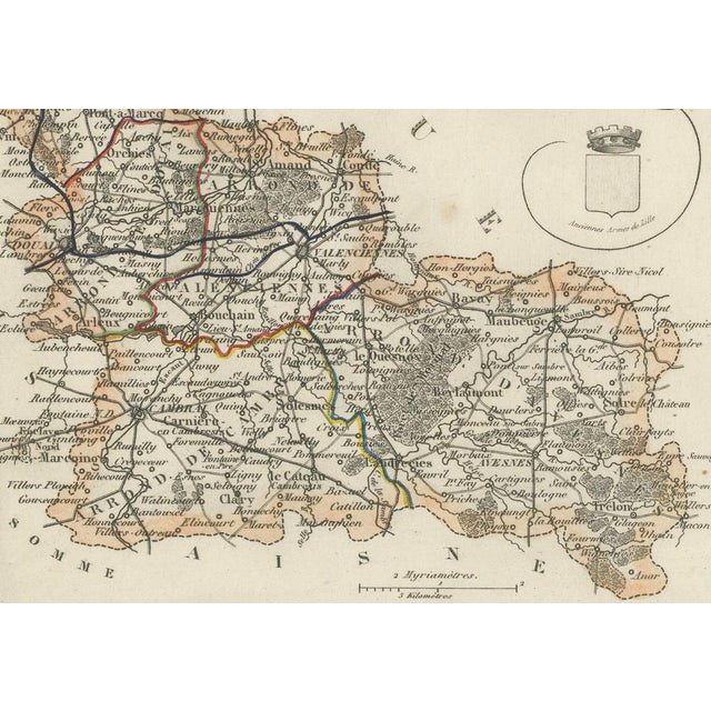 Paper Antique Map of Nord by Vuillemin, France, 1850 For Sale - Image 7 of 9