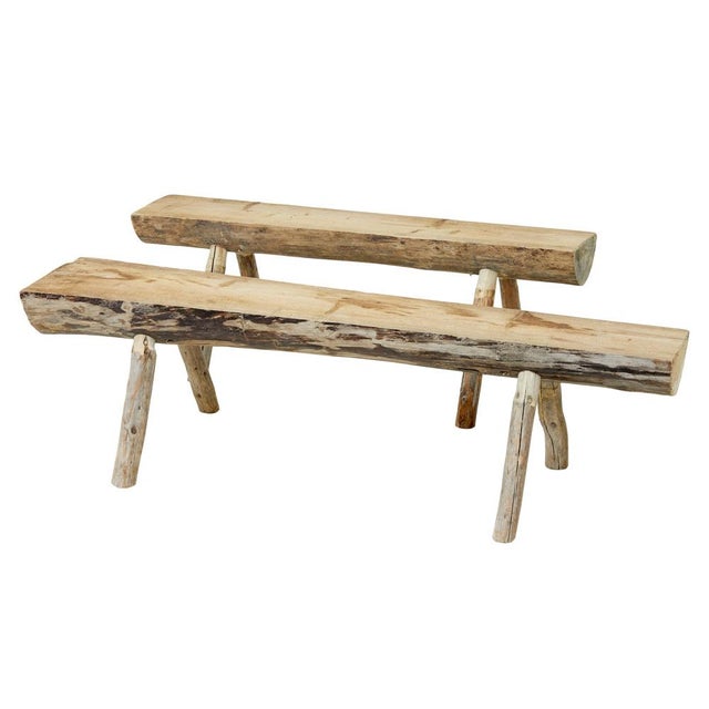 Scandinavian Handmade Log Benches, 1950, Set of 2 For Sale - Image 13 of 13