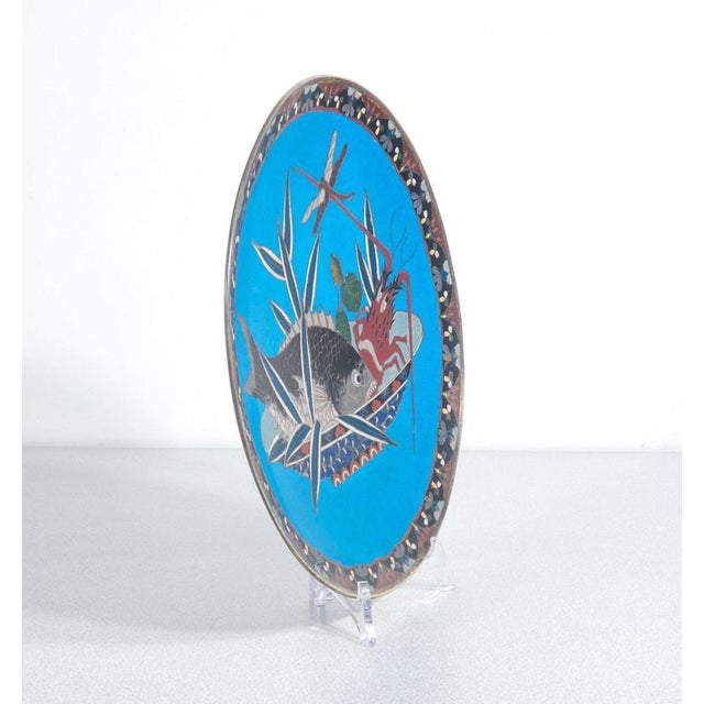 Blue Meiji Cloisonné Enamel Plate, Japan For Sale - Image 8 of 18