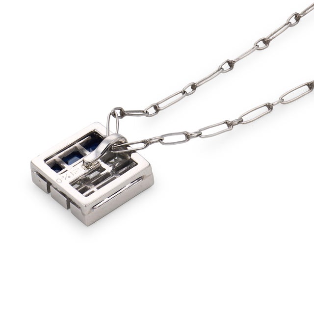1920s Art Deco Sapphire Diamond Platinum Necklace For Sale In Los Angeles - Image 6 of 6