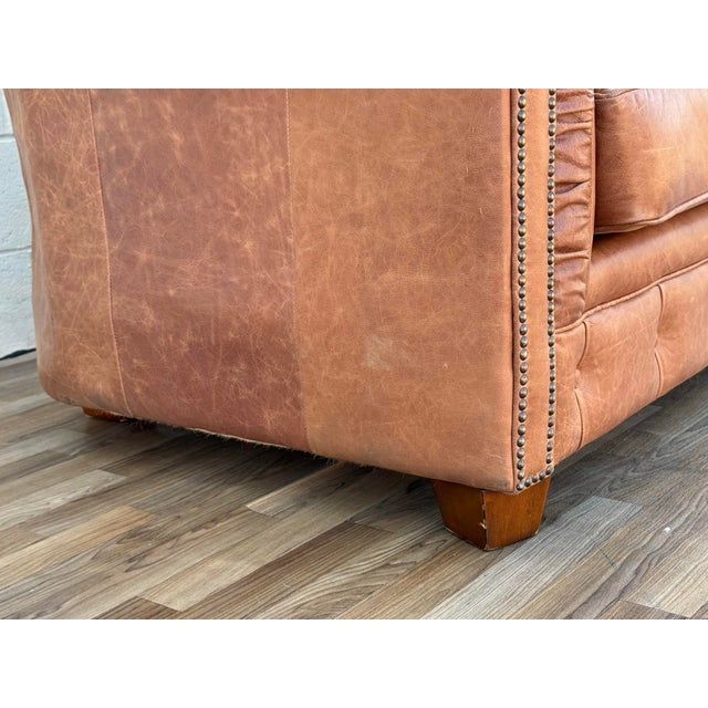 Vintage Distressed Leather Chesterfield Sofa | Made in Canada | Camel Brown | Circa 1990s For Sale In Los Angeles - Image 6 of 18