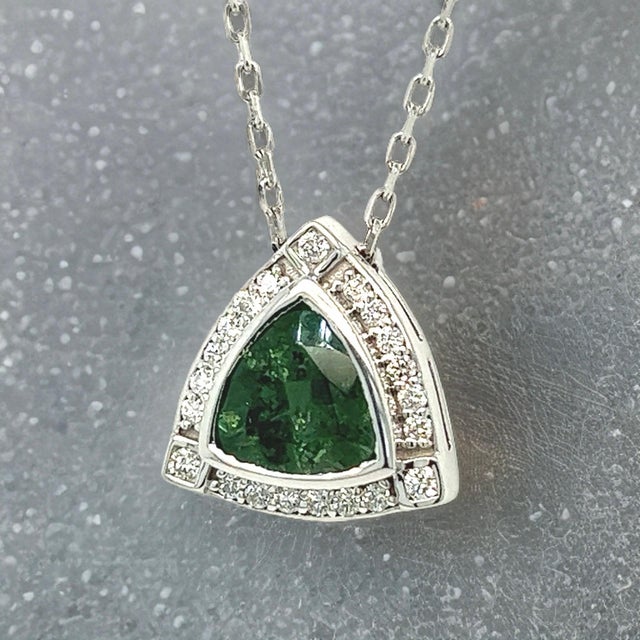 Natural Tourmaline Diamond Pendant Necklace 17" 14k W Gold 2.49 TCW Certified For Sale - Image 4 of 14