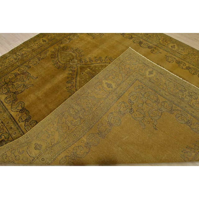 Tabriz Rug 9’9” X 11’11” Gold Wool Vintage Overdyed Hand-Knotted Carpet For Sale - Image 14 of 15