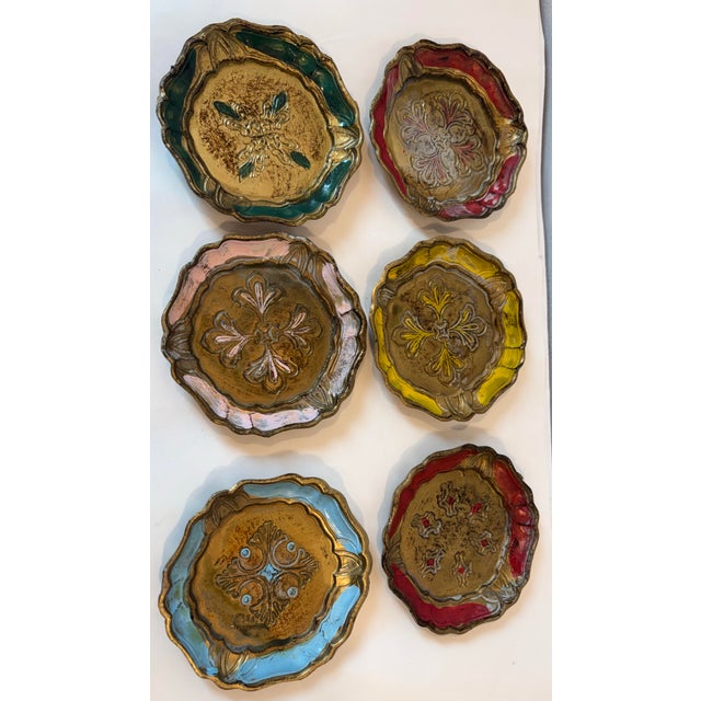 Nice set of six Italian gilt wood coasters! I have another set of six in another listing as well as a wine bottle coaster...