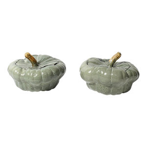 Pair of Mid-Century Modernist Ceramic Covered Pumpkin Tureens