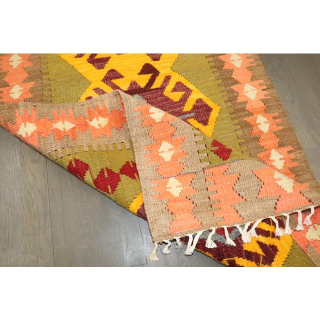 Native American Vintage Zabihi Collection Lime Green Yellow Throw Kilim - 2'3" x 4'2" For Sale - Image 3 of 6
