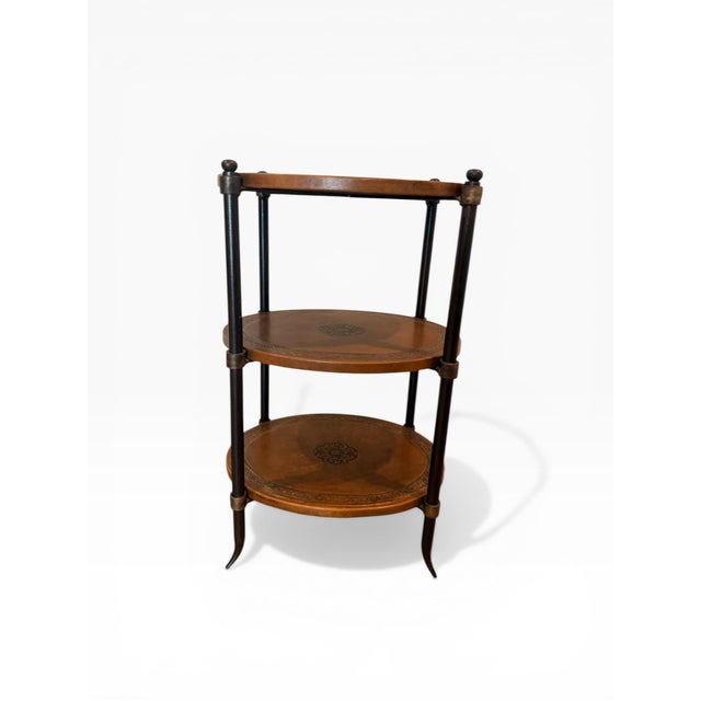 Late 20th Century Leather-Wrapped & Iron Three-Tier Oval Side Table, Made in India For Sale In Boston - Image 6 of 10