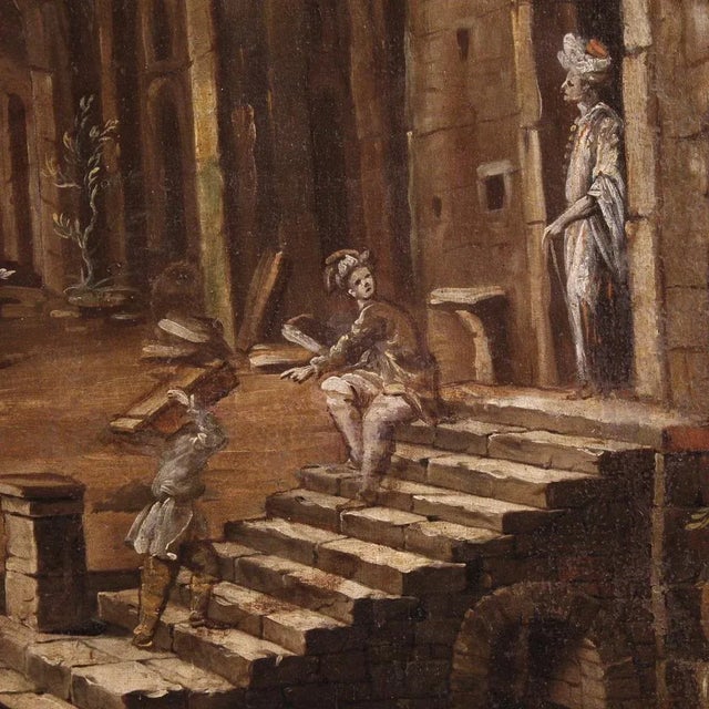 Mid 18th Century Italian Artist, Architectural Capriccio with Figures, 1740, Oil on Canvas, Framed For Sale - Image 5 of 16