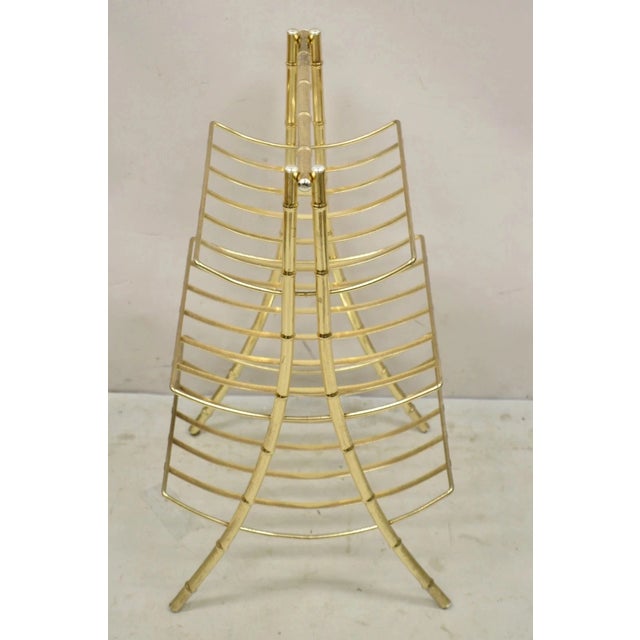 Gold Vintage Hollywood Regency Gold Metal Faux Bamboo 3 Tier Magazine Rack Stand For Sale - Image 8 of 10