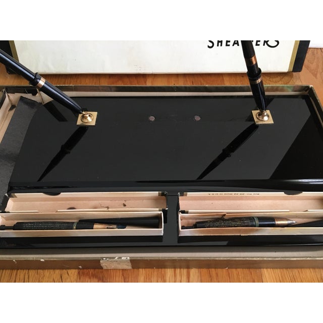 Rare Vintage Large Black Onyx Sheaffer Desk Set comes with 2 Sheaffer white dot pens as well as 2 gold nib pens. The...