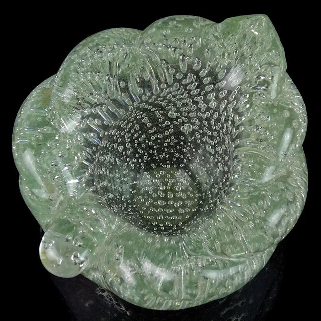 Murano Leaf Shape Mortar and Pestel Ashtray Set Art Deco Clear Control Bubbles Italian Art Glass For Sale In Orlando - Image 6 of 7