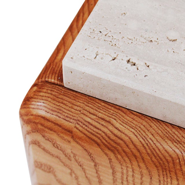 Italian Handcrafted Oak and Travertine Sideboard, 2000s For Sale - Image 10 of 12