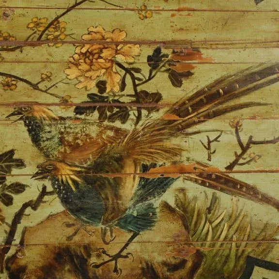 Chinese Antique Chinese Painted Bed Canopy With Peonies & Pheasants, 19th Century For Sale - Image 3 of 6