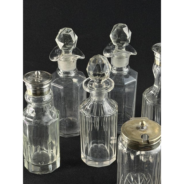 Metal Rococo Cruet Set with Glass Bottles, 1860, Set of 8 For Sale - Image 7 of 11