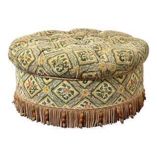 Contemporary Transitional Tufted Round Ottoman For Sale