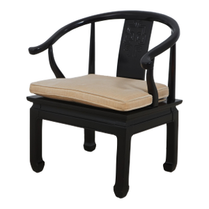 Century Black Lacquer Asian Style Horseshoe Armchair