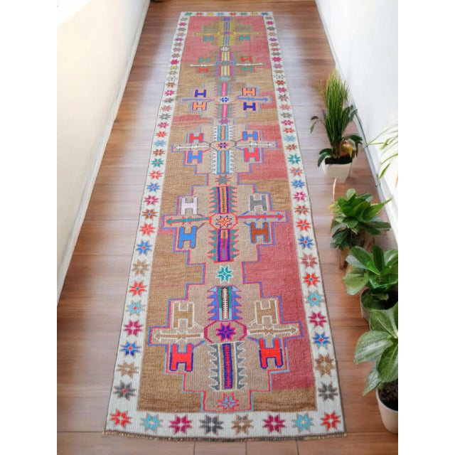 Offered is an one of a kind Kurdish runner rug, made in Hakkari approximately 50-60 years ago. The beautiful wool on...