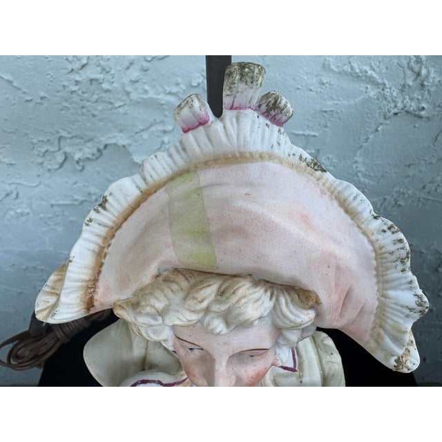 Antique Rococo Revival Porcelain Figural Table Lamps Pair, Hand-Painted, Early 20th Century For Sale In Orlando - Image 6 of 12