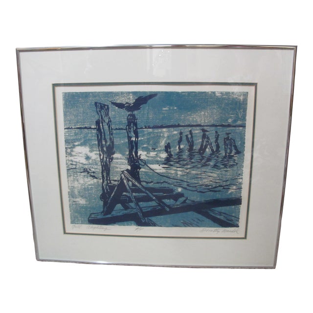 Dorothy Mandel Signed Artist Proof Gull Alighting Seascape Woodblock Print For Sale