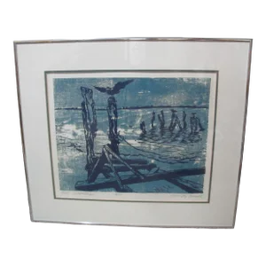 Dorothy Mandel Signed Artist Proof Gull Alighting Seascape Woodblock Print