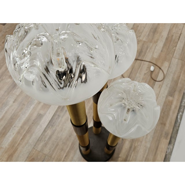 Brown Mid-Century Murano Glass 3-Light Floor Lamp in Wood and Metal, 1970s For Sale - Image 8 of 18
