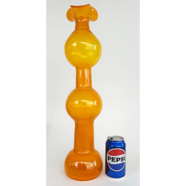 Bischoff Glass 1960s Hand-Blown Orange Tall "Bubble" Vase Offered for sale is a mid-century modern tall handblown orange...
