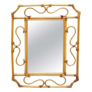 Mid-Century Modern French Rivera Handcrafted Bamboo Rattan Mirror, 1960 For Sale